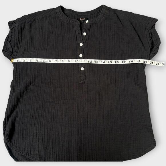 QUINCE Women’s Black Gauze Button Front Short Sleeve Top Size S - Picture 5 of 6